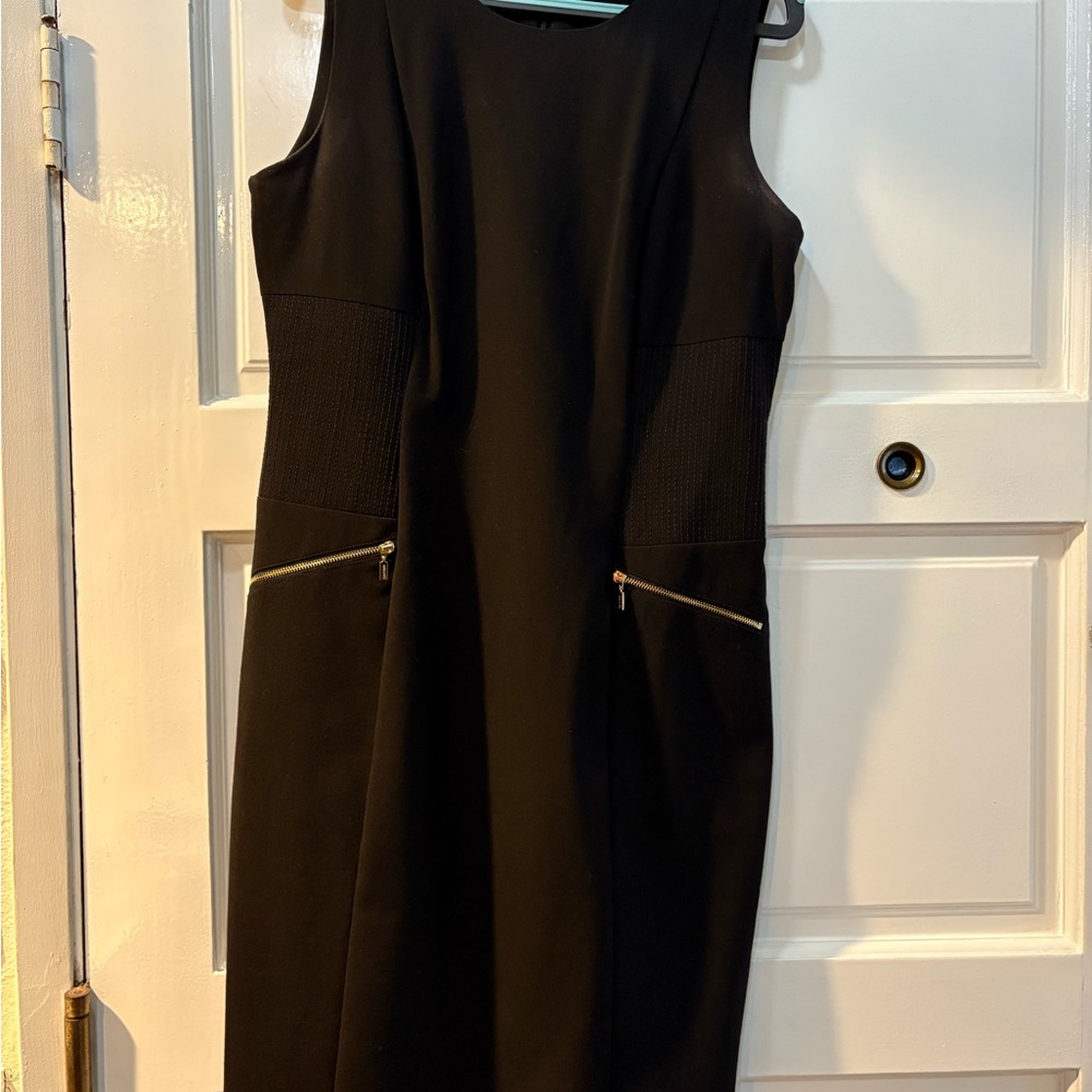 Calvin Klein Elegant Black Midi Dress with Zipper Details